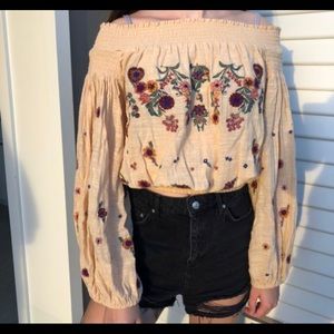 Embroidered off the shoulder top